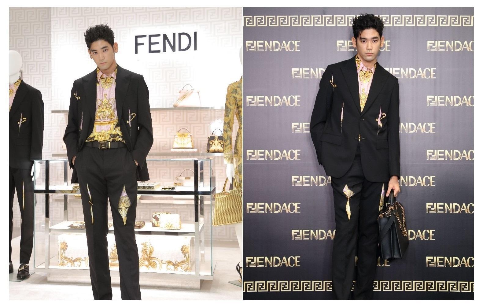 本木雅弘之子內田雅樂UTA現身台中新光三越,站台FENDI Fendace系列專賣店開幕。(FENDI提供)