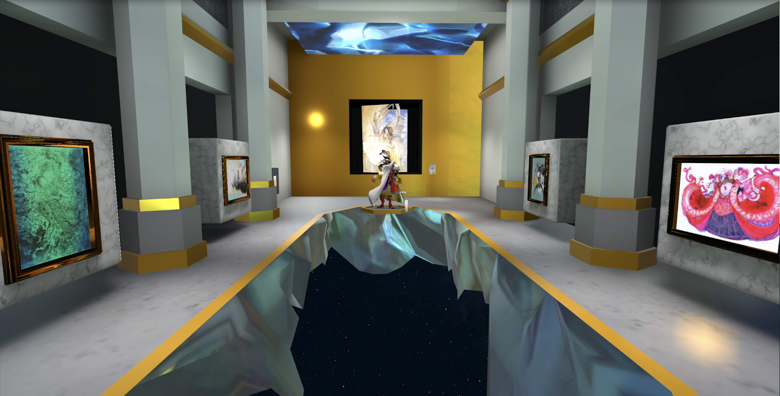 遊戲《最終幻想》系列的人物設計讓天野喜孝享譽全球，觀眾可在天野喜孝VR美術館「最終幻想館」欣賞32幅經典畫作。（邦鼎科技、貝殼放大提供）