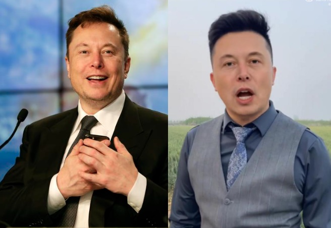 來自中國的馬一龍（右）被抓包疑似使用AI換臉技術來蹭馬斯克（左）熱度。（翻攝馬一龍抖音、Elon Musk臉書社團）