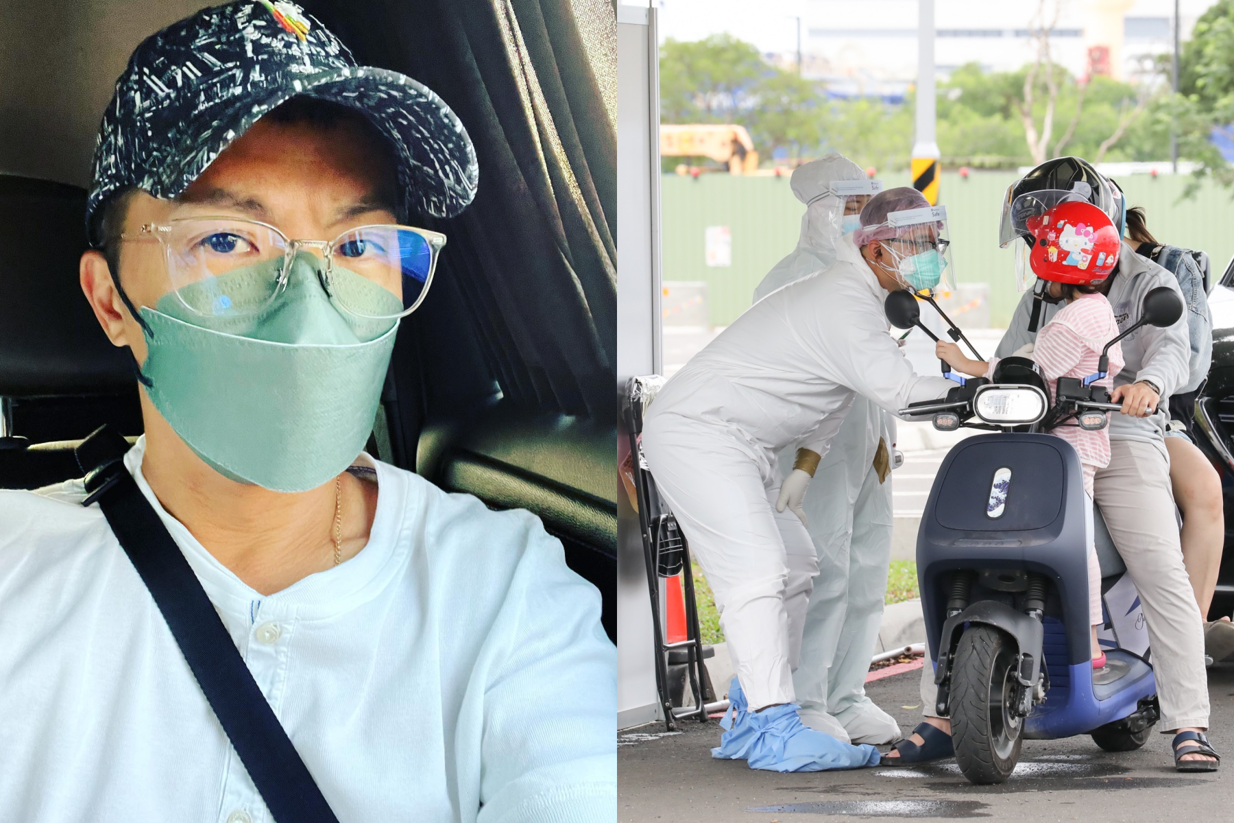 林義傑（左）今在臉書開砲防疫政策做半套，也心疼有2歲孩童因疫情過世。右為兒童快篩示意圖，圖中人物非本事件當事人。（翻攝自Kevin Lin 林義傑臉書、本刊資料照）