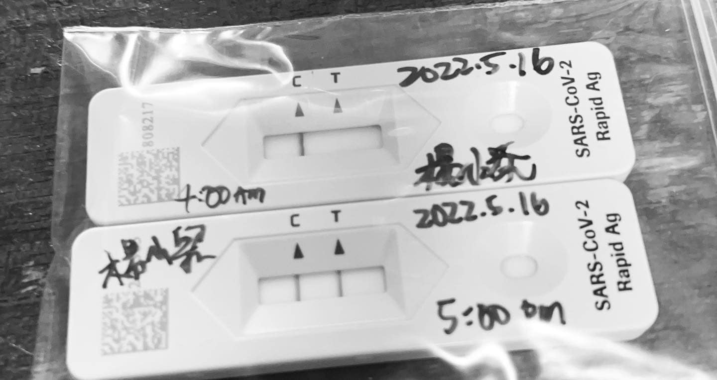 楊小黎昨天在臉書公開她的快篩兩條線照片。（翻攝楊小黎臉書）