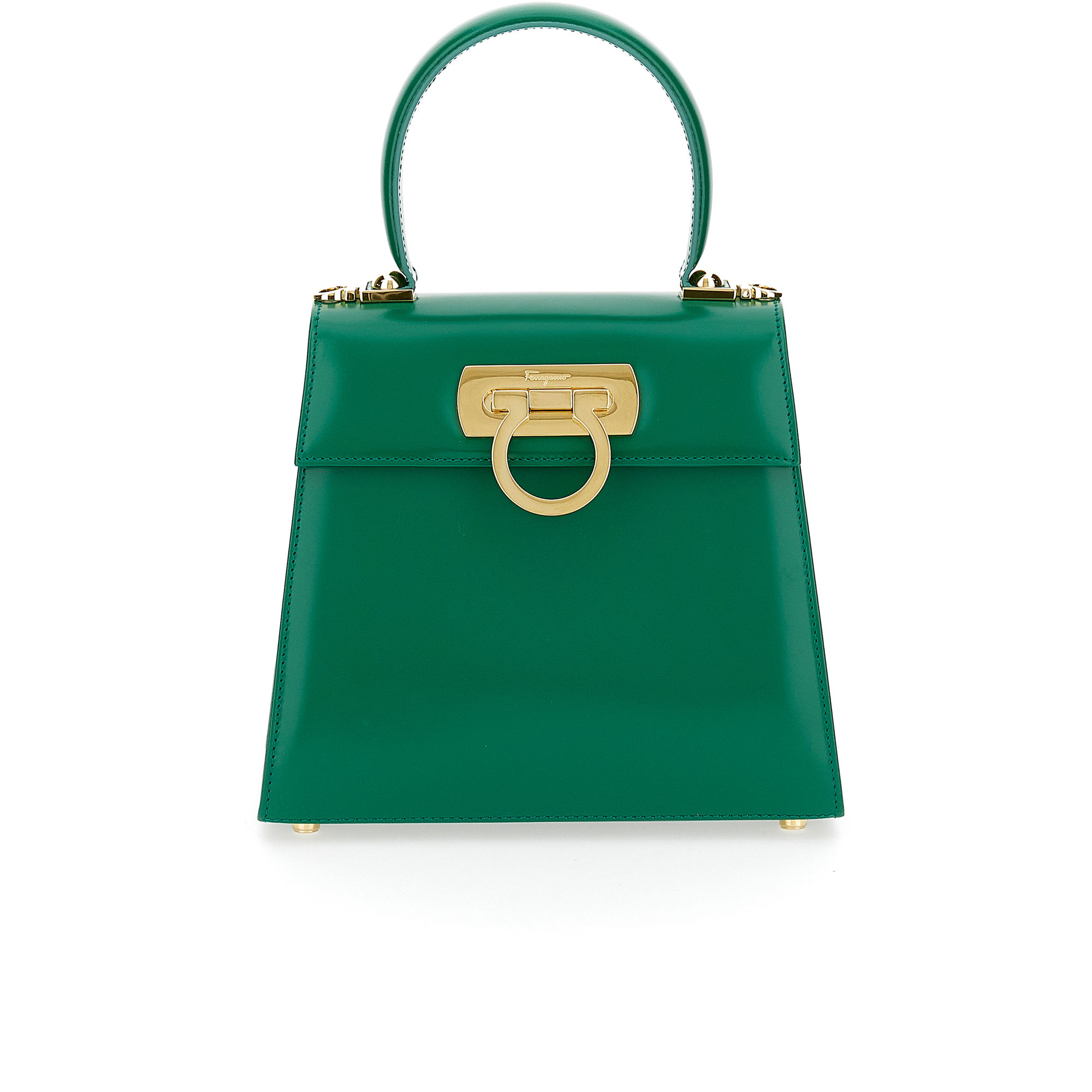 Top Handle經典復刻手提包翠綠色小牛皮。NT$65,900（Salvatore Ferragamo提供）