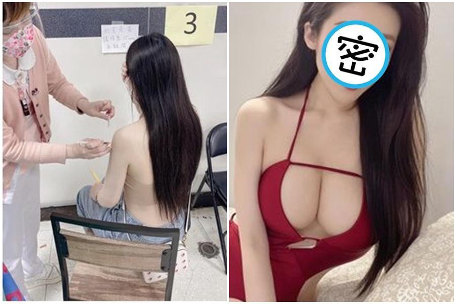 近日掀起打第3劑疫苗熱潮，一位阿伯近日去打疫苗時，前面坐著一位長髮正妹驚呼：「那個女生沒穿衣服！」（翻攝自許薇安臉書）