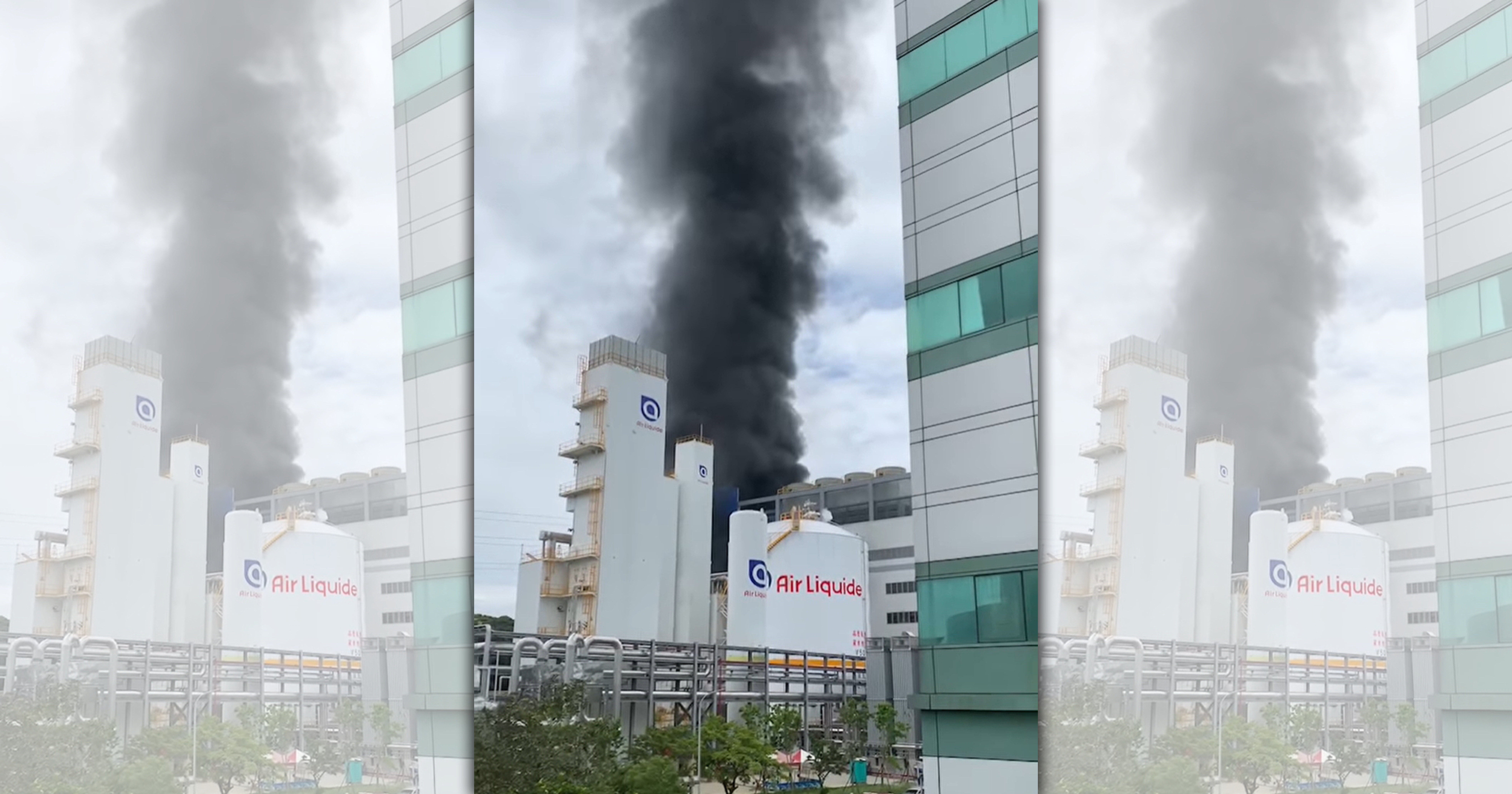 亞東氣體發生火災導致電壓驟降，台積電表示營運不受影響。（翻攝自新竹人新竹事臉書）