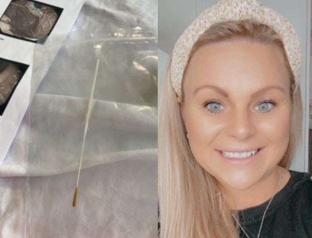 英國一名二寶媽因工作返家感到身體不適，進行快篩時棉棒卻不慎卡在喉嚨深處。（翻攝鏡報）