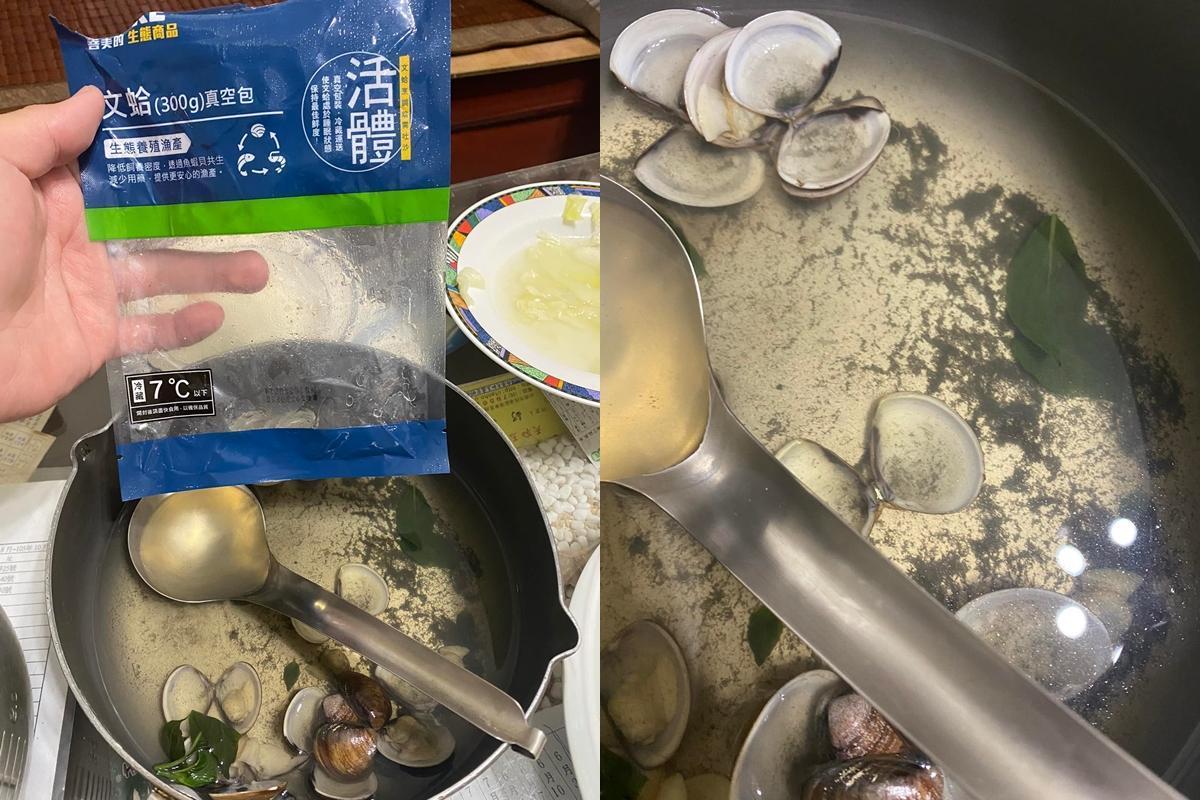一名網友煮蛤蜊前沒吐沙,得到一鍋滿是沙的海沙湯。(翻攝自爆廢公社臉書)