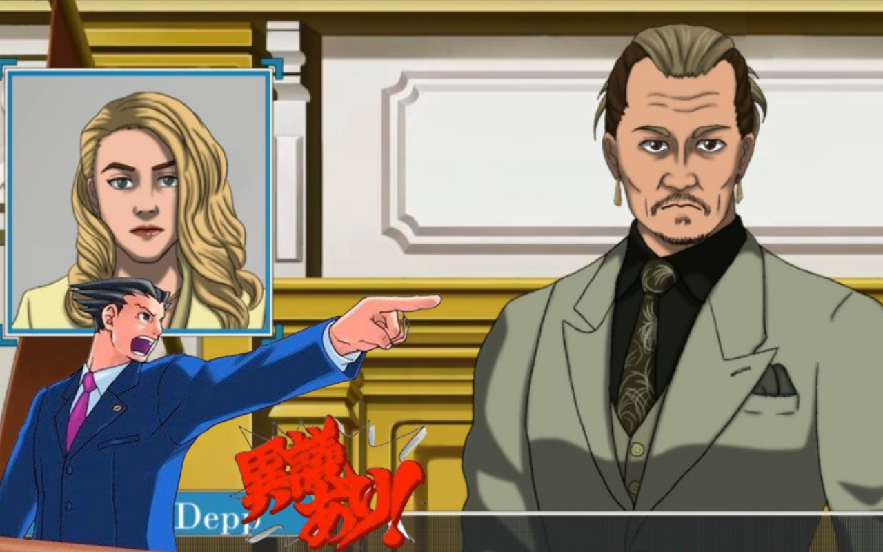 強尼戴普與前妻安珀赫德的官司，被Kuso做成《逆轉裁判》風的動畫。（翻攝自維基百科、Marimomo Morimo頻道）