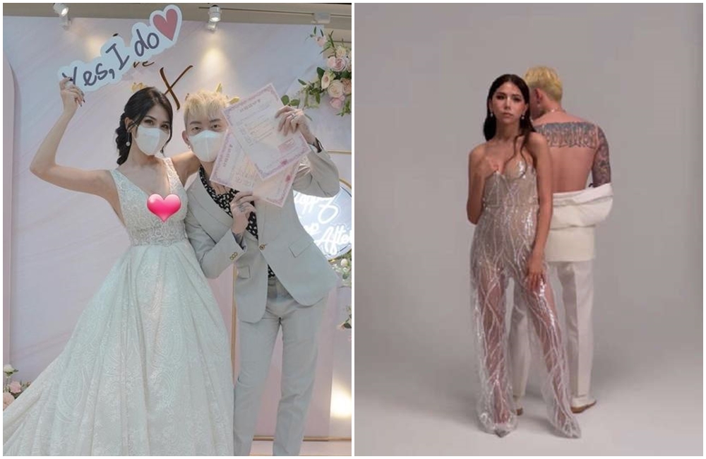 蕾菈穿著透視婚紗，秀出爆乳身材。（翻攝自蕾菈IG）