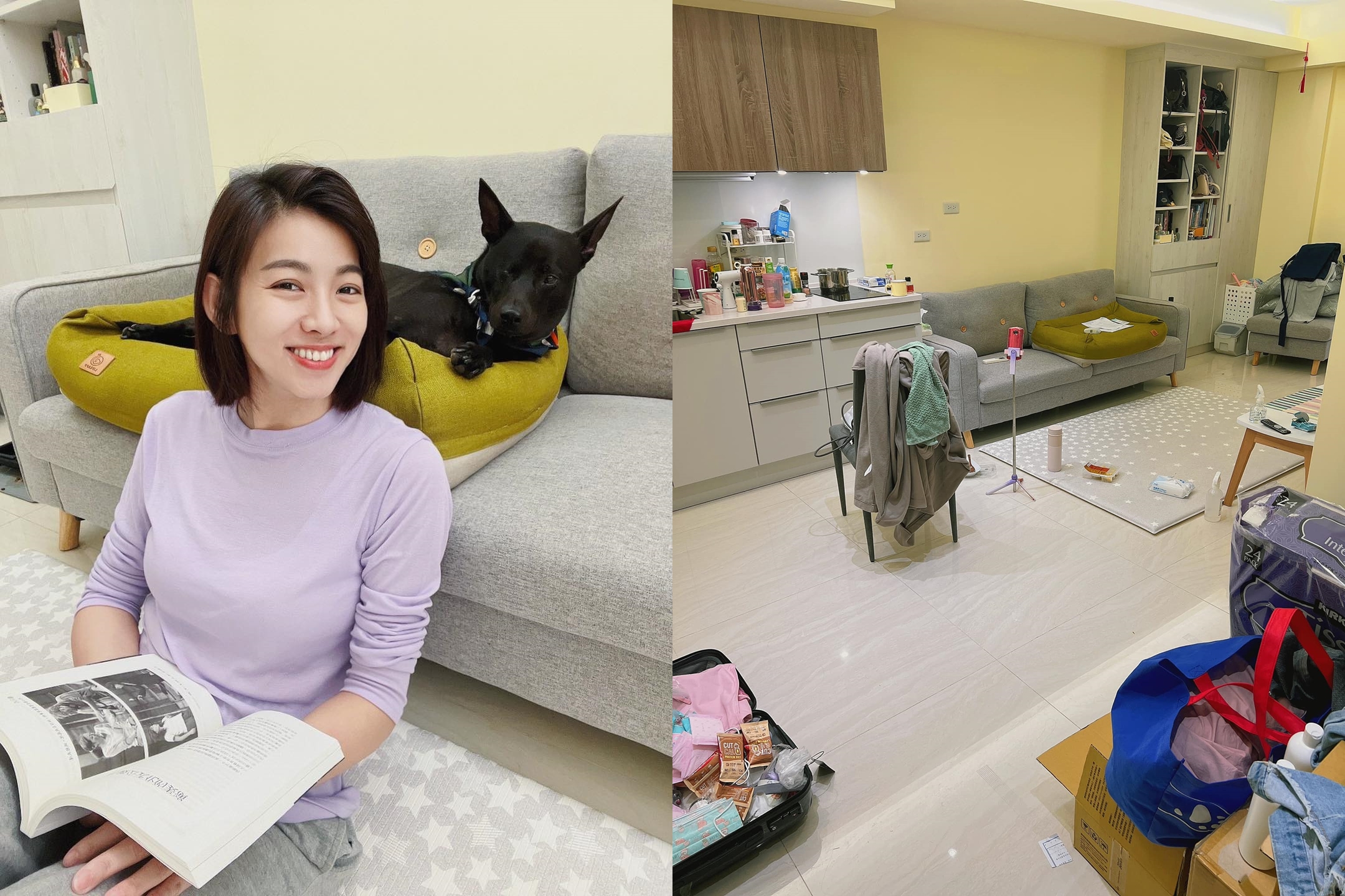 米可白貼出家中混亂的照片，透露因為確診，怕喘，只能放給它亂。（翻攝自米可白臉書）