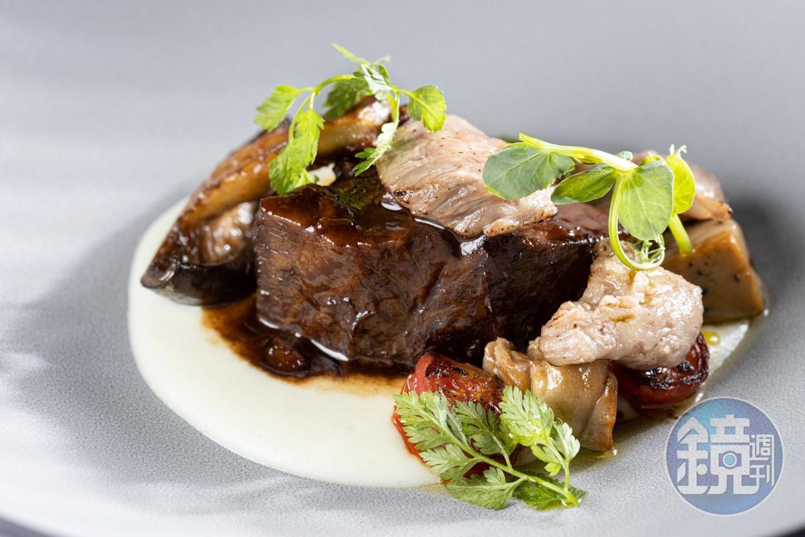 經典法菜紅酒燉牛肉，「Restaurant Revivre 」主廚黃淳彥的版本，在醬汁與食材選擇上，融入自己的見解。