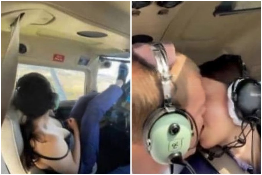 俄羅斯一間飛行學校爆出桃色醜聞，已婚飛行教官與女學員在機上做愛。（翻攝自推特）