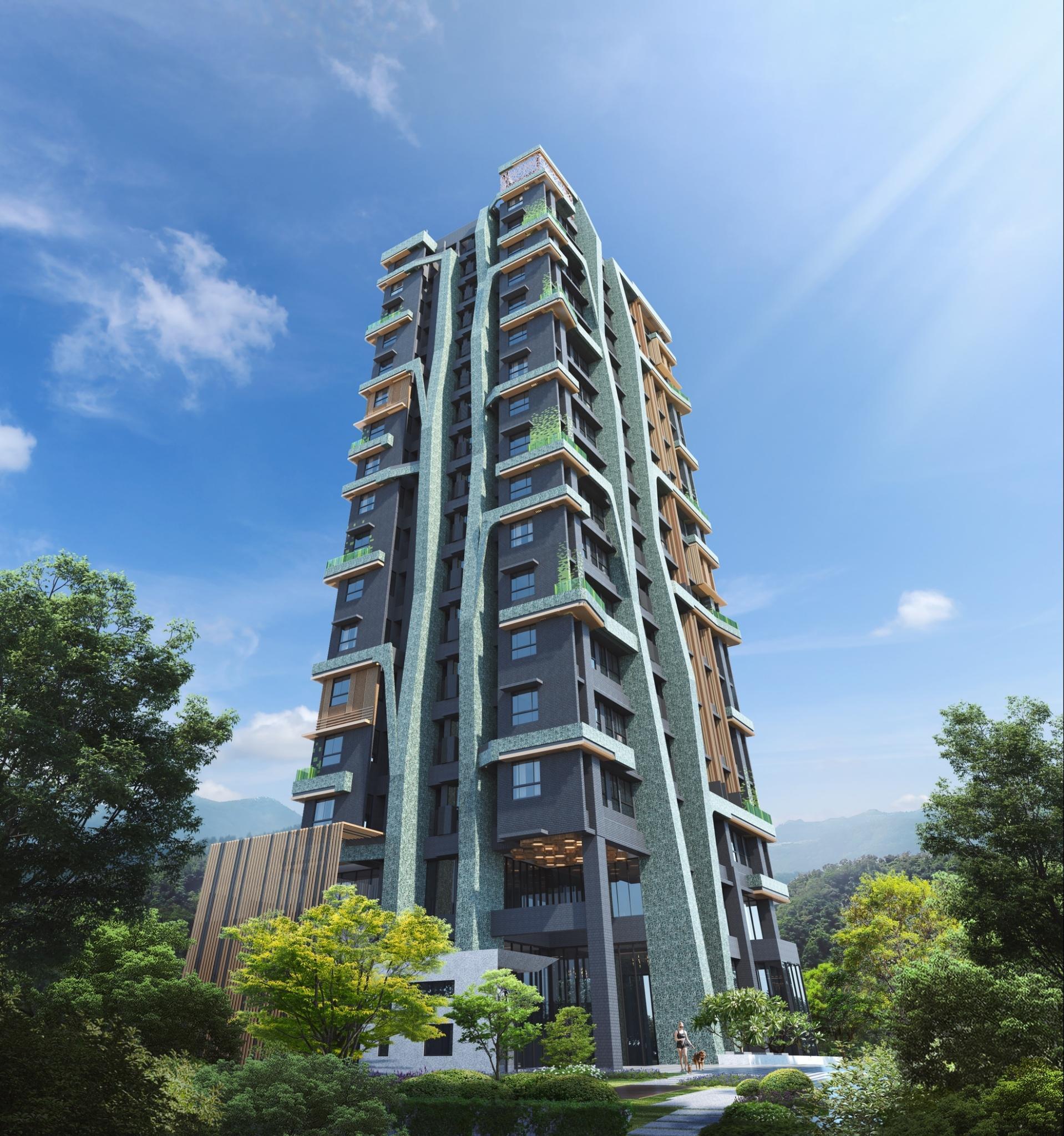 森原樹外觀是豪宅建築大師李天鐸以百年大樹為靈感,打造富有生命力的生態建築。(圖為外觀3D示意圖)