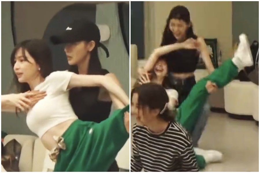 王心凌扶著額頭，笑到無法自拔。（翻攝自《乘風破浪的姐姐3》微博）