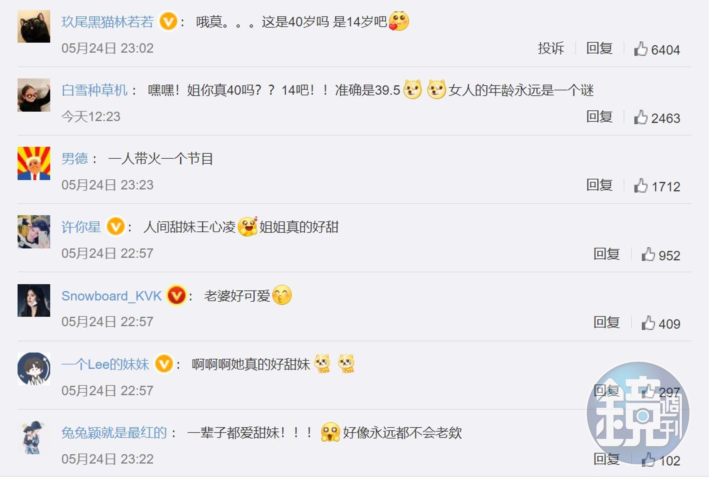 有網友讚王心凌看起來像14歲。（翻攝伊麗莎白骨精啊微博）