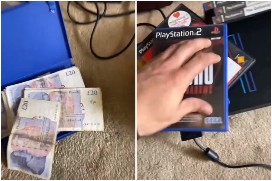 一名國外網友表示，自己在翻找PS2遊戲時，發現自己年幼時藏起來的錢。（翻攝自DJ Limited Tiktok帳號）