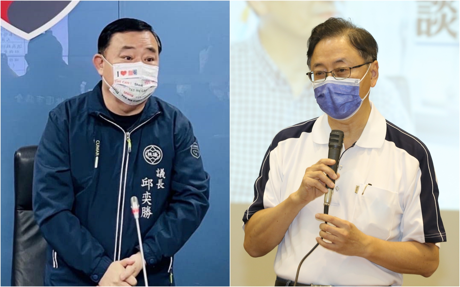 桃市議長邱奕勝（左）今與張善政（右）終於碰面，兩人也進行閉門會談交流意見。（左翻攝邱奕勝臉書／右為資料照）