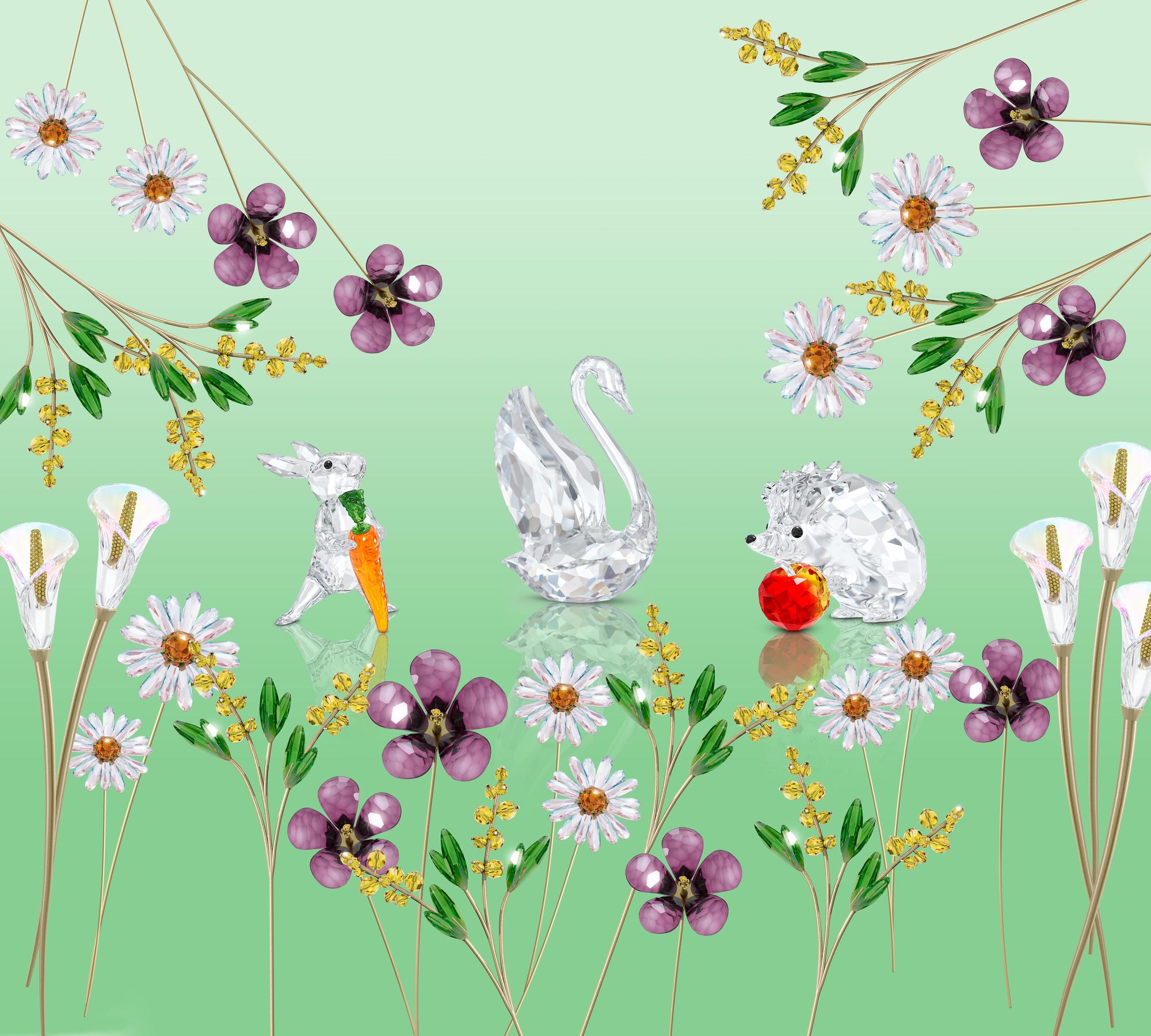 花園傳說(Garden Tales)系列以各式水晶花卉延續家居系列的歡欣氣息。(SWAROVSKI提供)