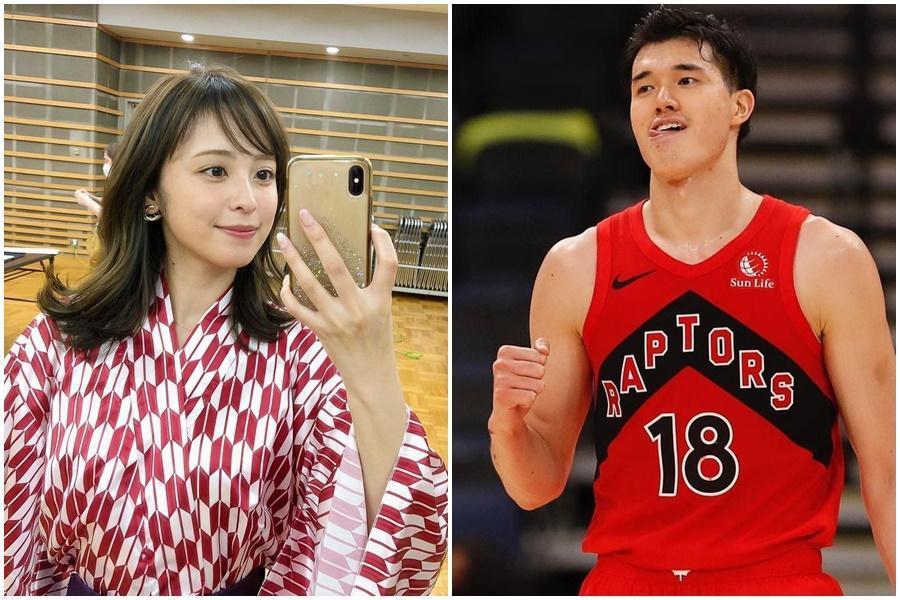 前《富士電視台》美女主播久慈曉子宣布與NBA日籍前鋒渡邊雄太訂婚。（翻攝自久慈曉子IG、渡邊雄太臉書）