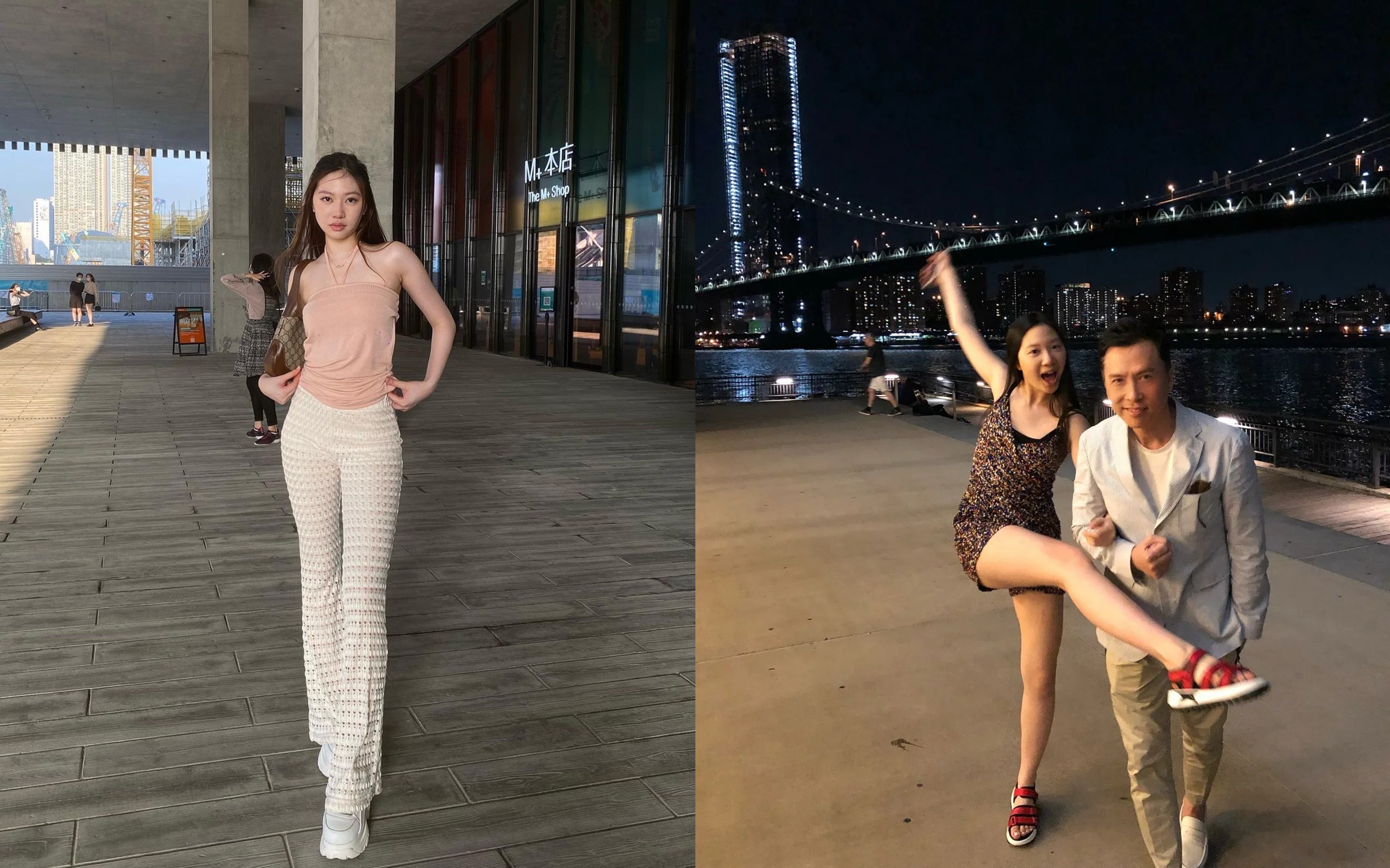 甄子丹女兒有父母的神基因，近日曬照，秀出110公分的逆天長腿。（翻攝自Jasmine IG）