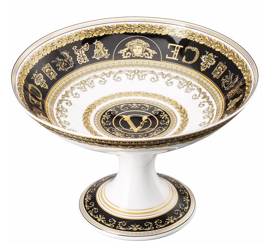 Virtus Gala黑白高腳盤 價格店洽Versace。（Versace提供）