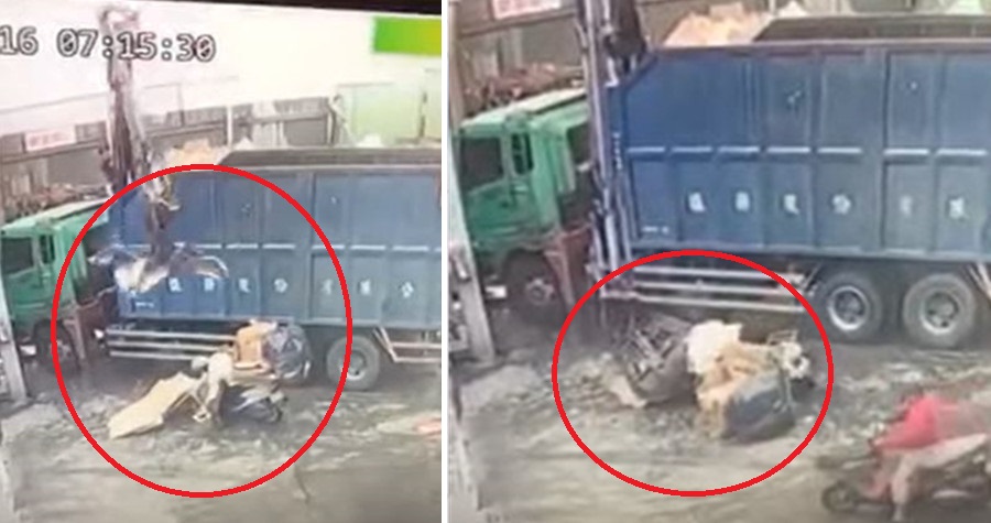 撿拾回收老翁遭巨鉗「夾頭拖行」。（翻攝「爆廢公社二館」影片）