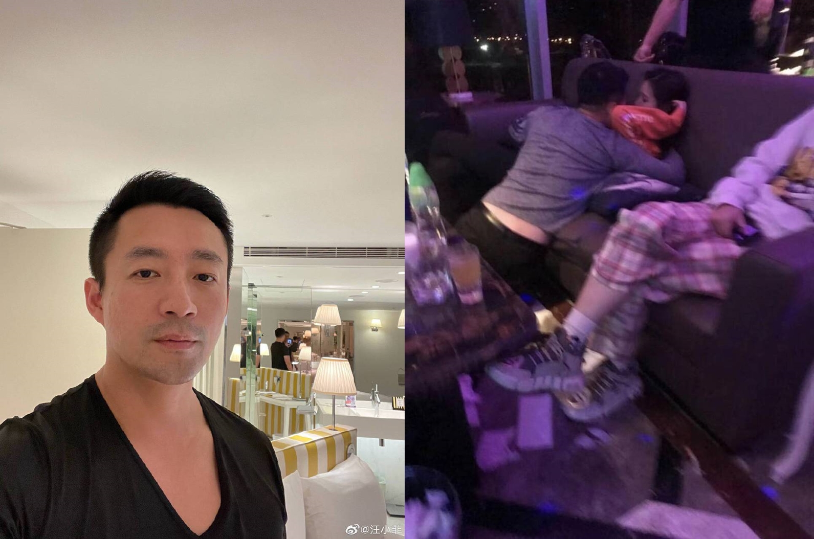 汪小菲氣炸在微博上失控，主要是因有狗仔貼出他與張穎穎的爛醉肉體交纏照。（翻攝汪小菲微博、葛斯齊臉書）