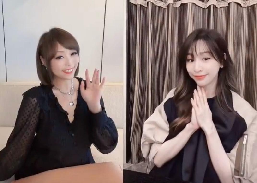 王心凌參加陸綜《乘風破浪》翻紅後，水蜜桃姐姐29日更上傳參與隔空對唱《愛你》的影片。（翻攝自水蜜桃姐姐微博）