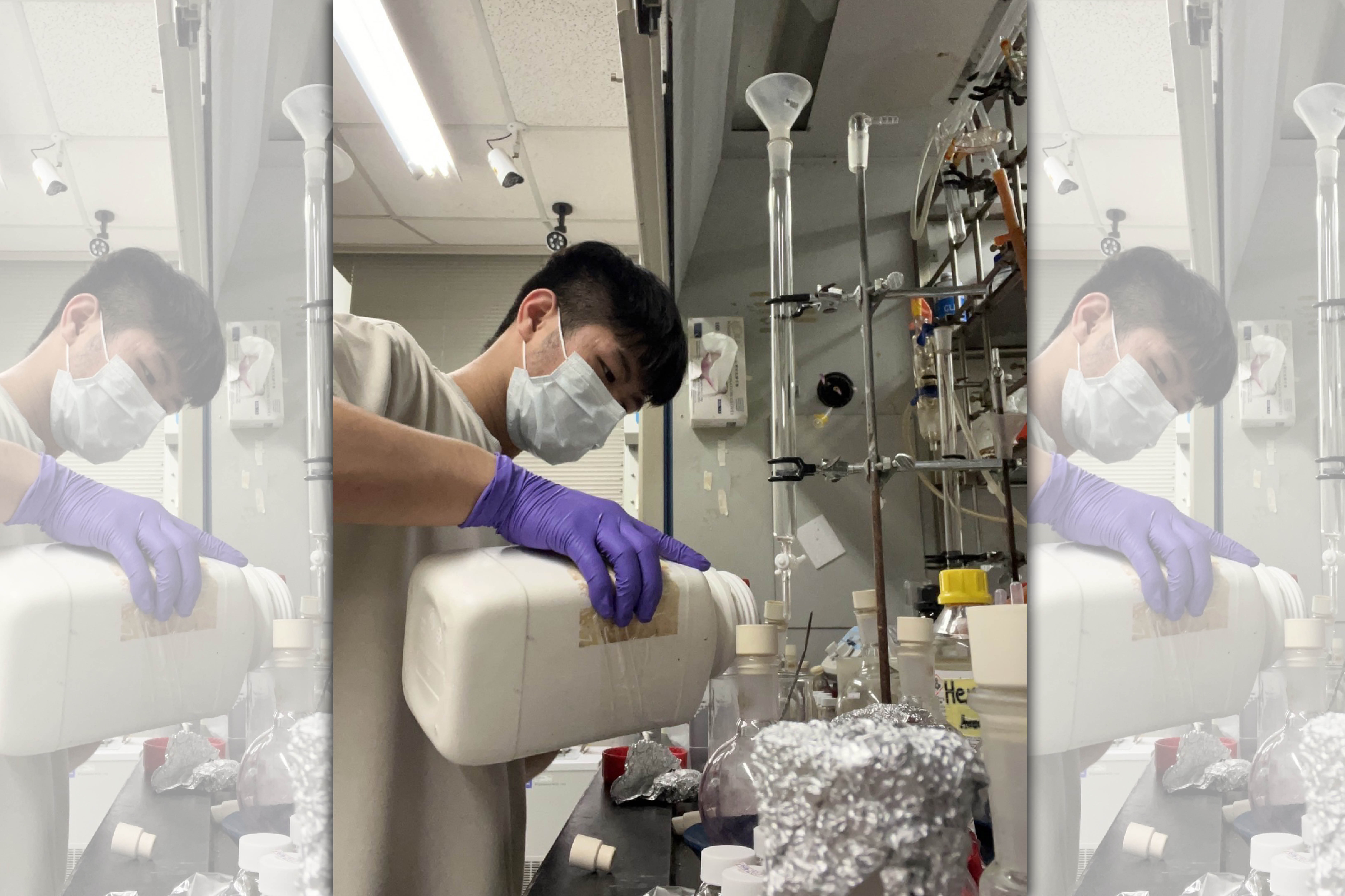 阿偉平時在學校實驗室做研究。（移民署提供）