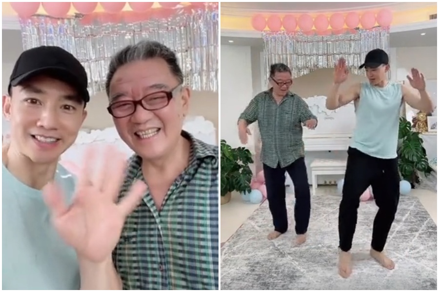 李立群與劉畊宏一起慶祝上海解封，2人合體跳了最近火紅的〈本草綱目〉健身操。（翻攝自李立群抖音）