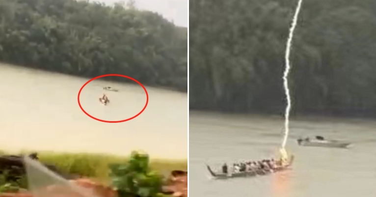 有人端午節划龍舟遭雷擊中落水失聯，下落不明。（翻攝《瀟湘晨報》）