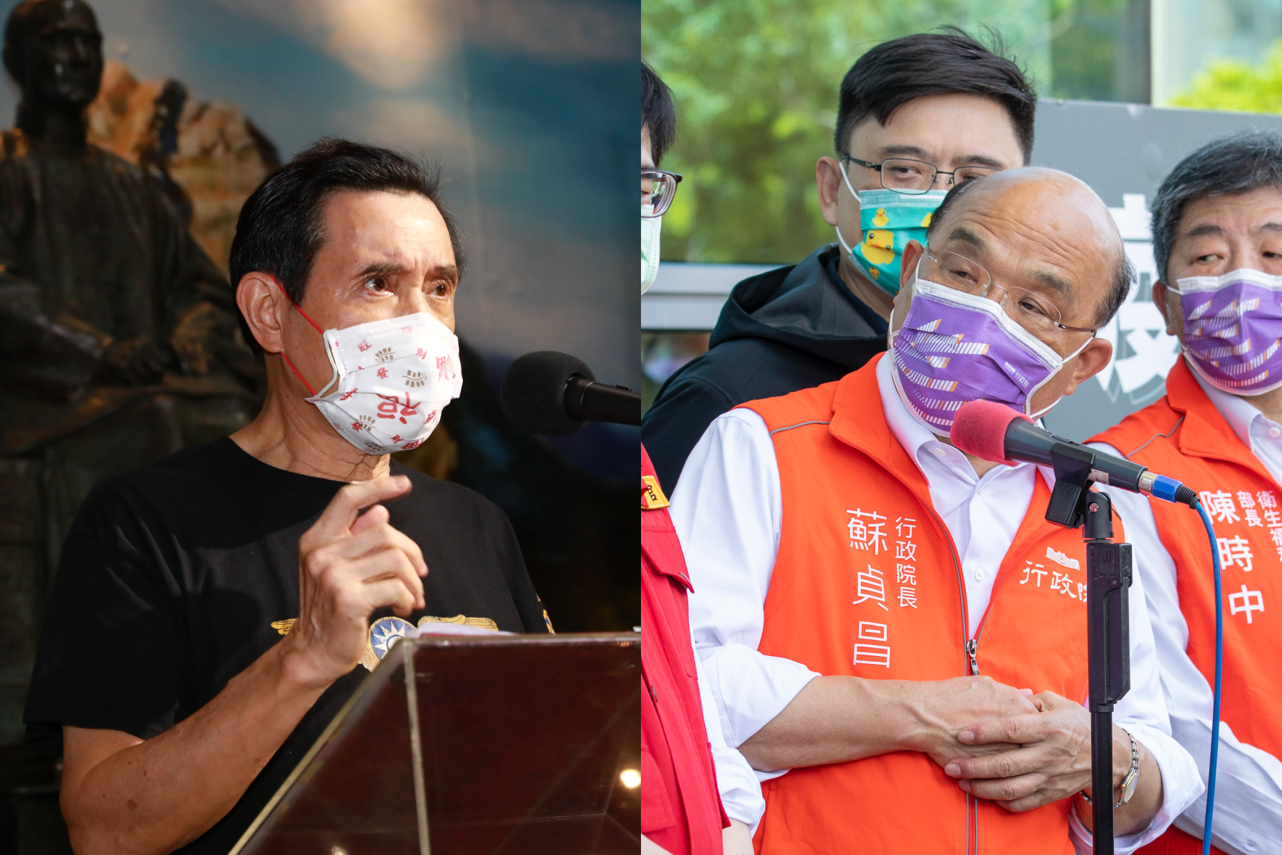 針對前總統馬英九（左）批評台灣是「不自由的民主」，行政院長蘇貞昌（右）則回嗆稱「會成為世界笑柄」。（本刊資料照）