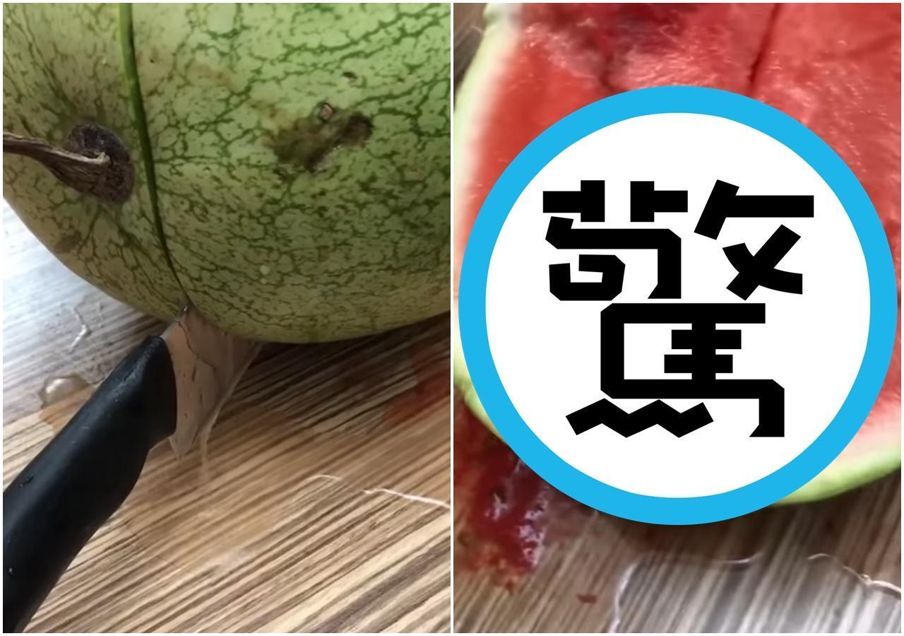 有民眾在好市多購買大西瓜回家後，結果剖開竟有水滲出狂流，果肉也都是明顯的水傷。（翻攝自Costco好市多 商品經驗老實說）