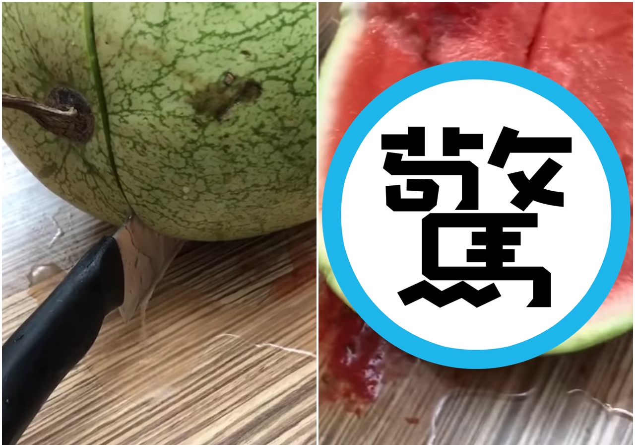 有民眾在好市多購買大西瓜回家後，結果剖開竟有水滲出狂流，果肉也都是明顯的水傷。（翻攝自Costco好市多 商品經驗老實說）