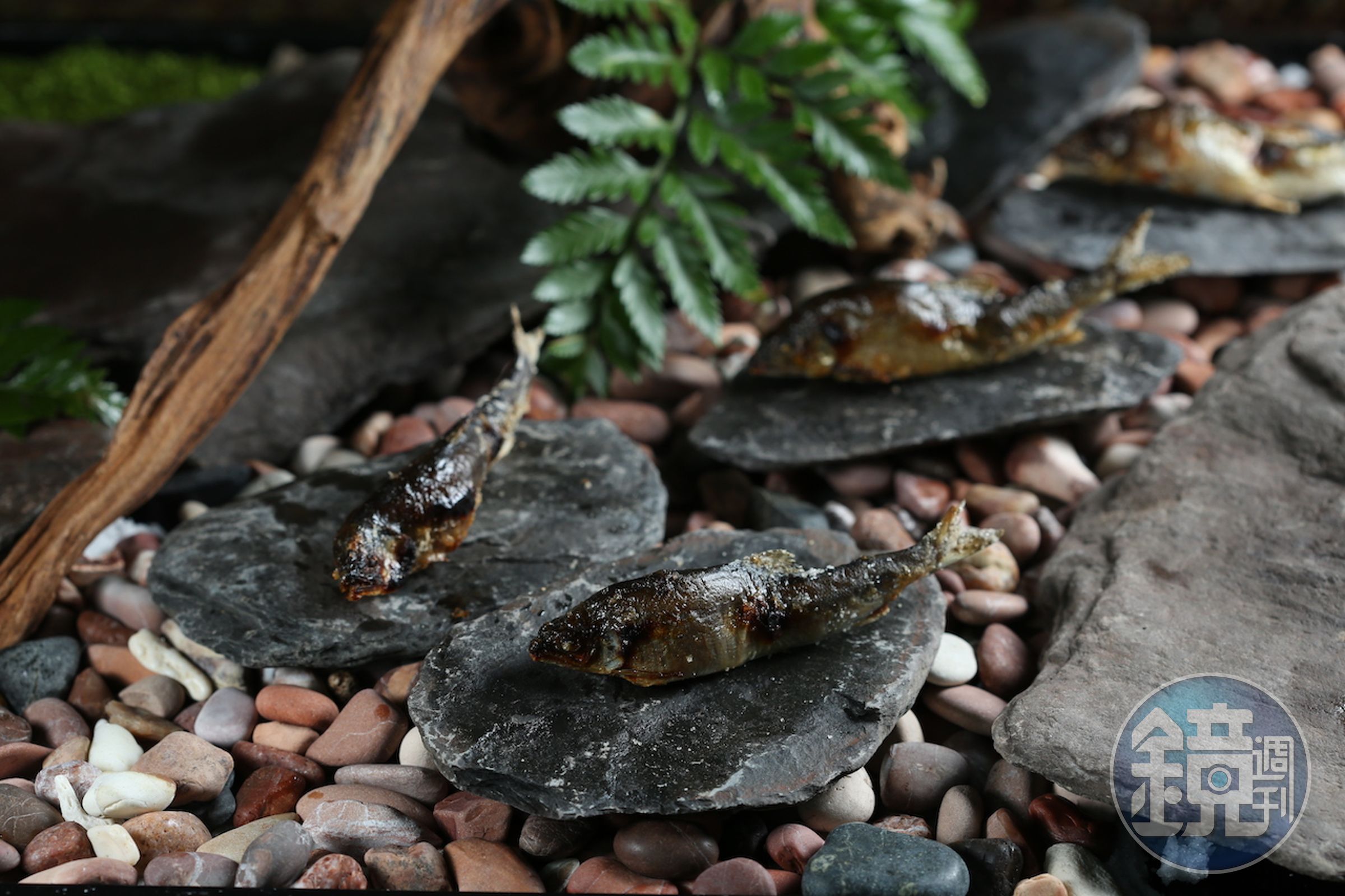 像是跳上河川擺尾的「清流香魚」全魚可食，酥脆，略苦回甘。（Ukai Kaiseki懷石，4,800元套餐菜色）