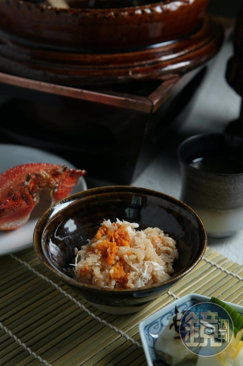 「旭蟹御飯」umami破表，像海潮拍打舌蕾。（Ukai Kaiseki懷石，4,800元套餐菜色）