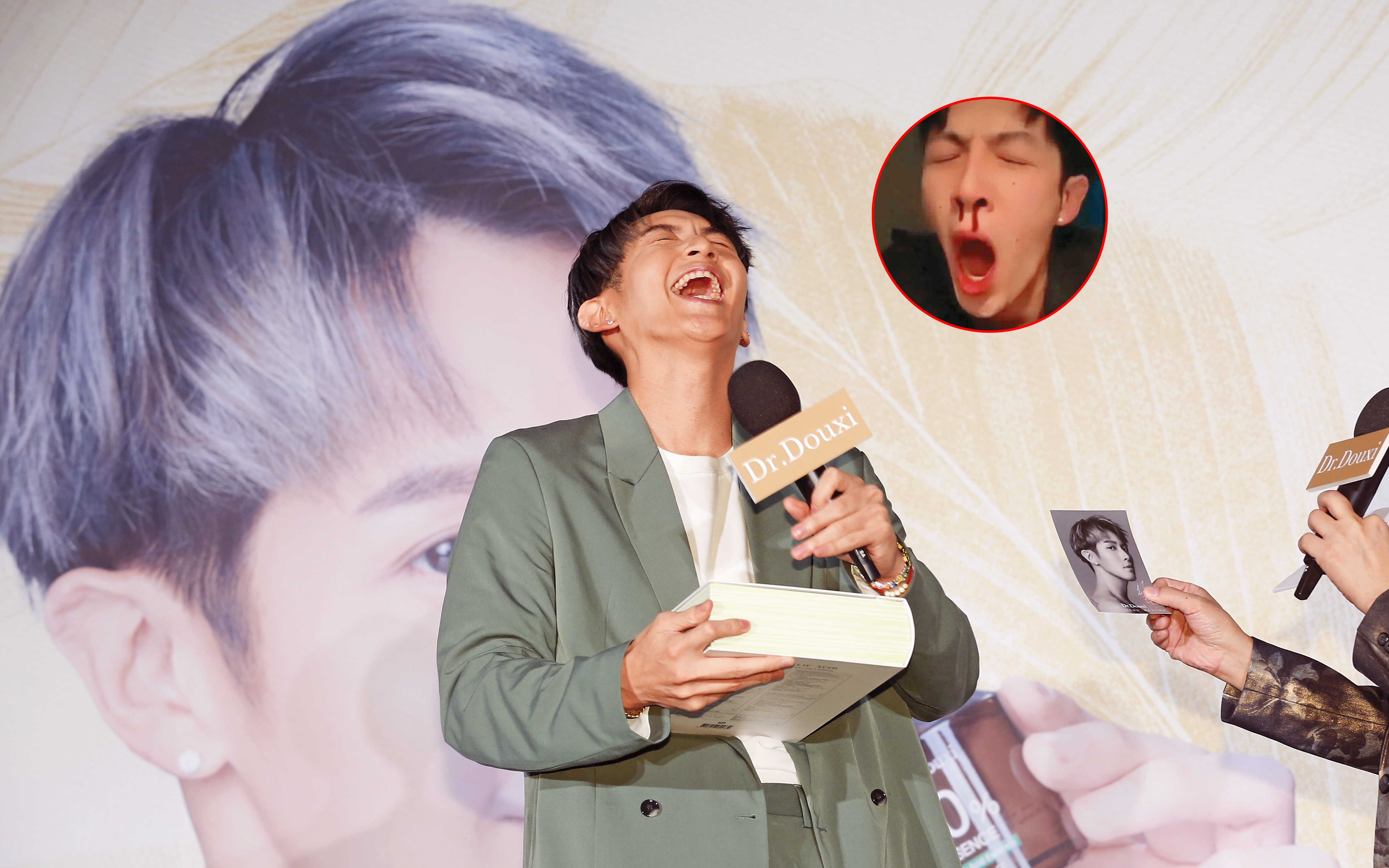 調皮的柯震東常搞笑，他在直播中玩鼻血特效（小圖，翻攝柯震東IG），但能充血比上面噴血更重要喔～（18禁邪笑）