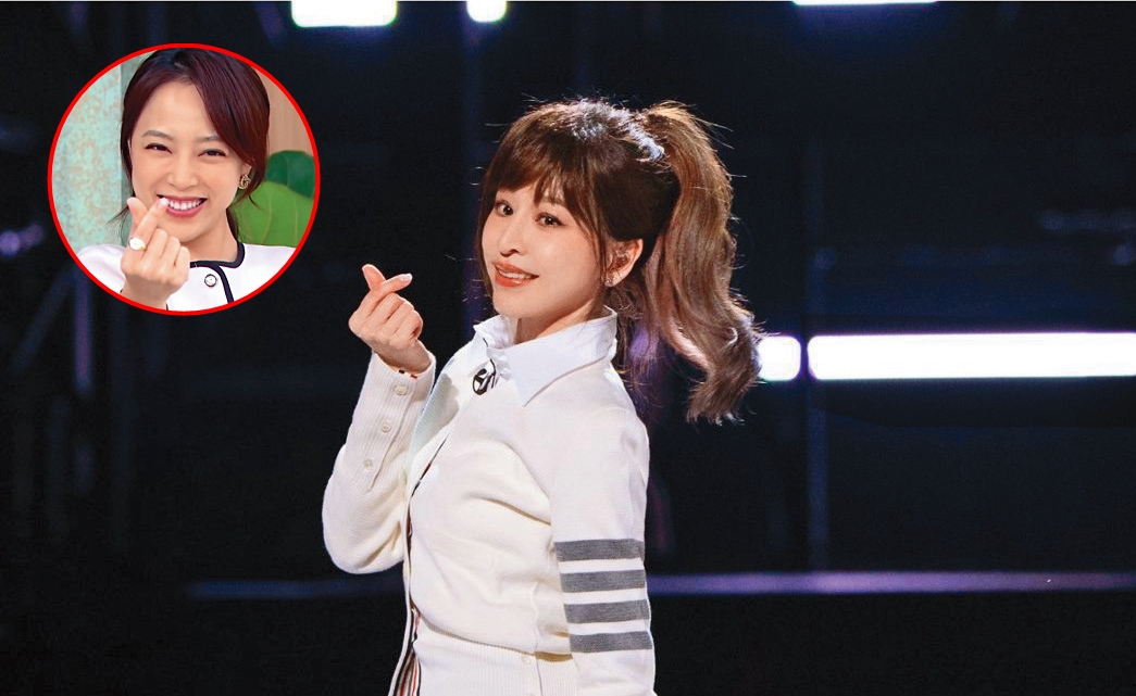 王心凌在《乘風破浪》中重現經典歌〈愛你〉,吸引眾多人模仿唱跳,本土劇愛蹭熱度,勇兔(小圖)在《一家團圓》大跳〈愛你〉。(芒果TV提供/翻攝自Vidol頻道)