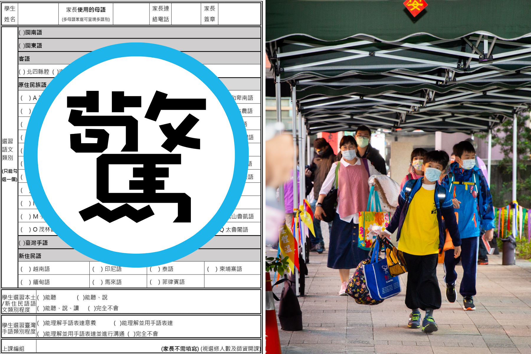 小學生本土語言調查表因為詳列各語言種類,近日引發網友討論。(翻攝自曾偉旻臉書、本刊資料照)