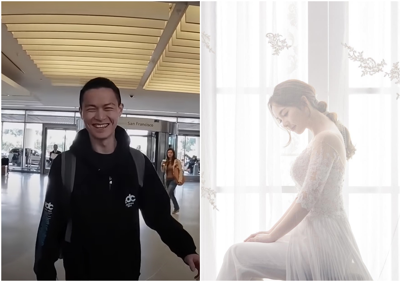 滴妹（右）遠赴美國放長假，一下飛機她就見到許久未碰面的男友查理（左）。（翻攝自滴妹臉書／YouTube頻道）