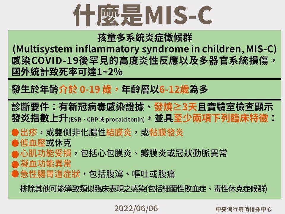 指揮中心日前提醒MIS-C相關症狀。(指揮中心提供)