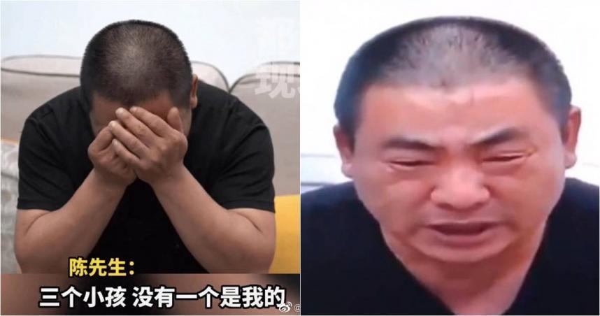 大陸江西一名人夫近日投訴媒體,崩潰大哭結婚16年的3個女兒不是自己的種。(翻攝自網易新聞、微博)