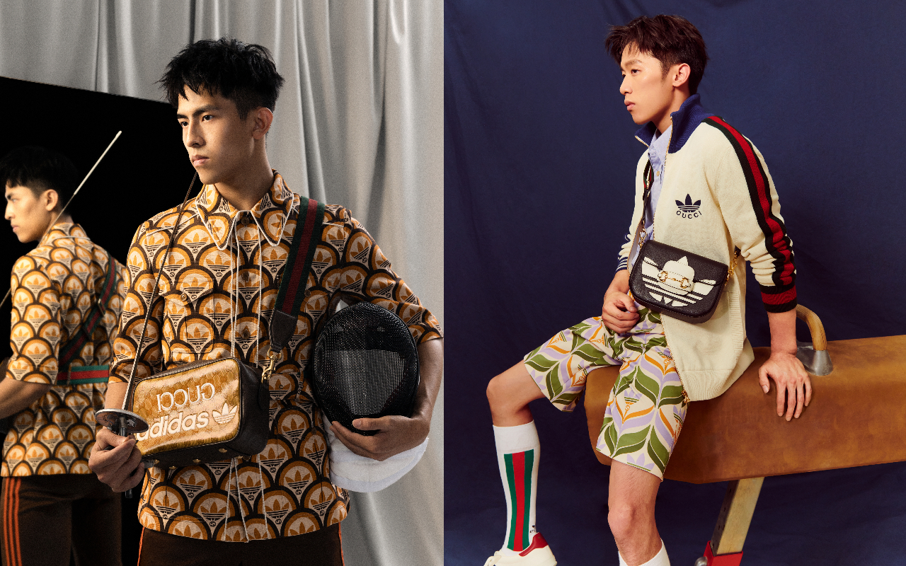 「鞍馬王子」李智凱(右圖)與「擊劍彼得潘」陳致傑(左圖)搶先穿上聯名系列。(GUCCI提供)