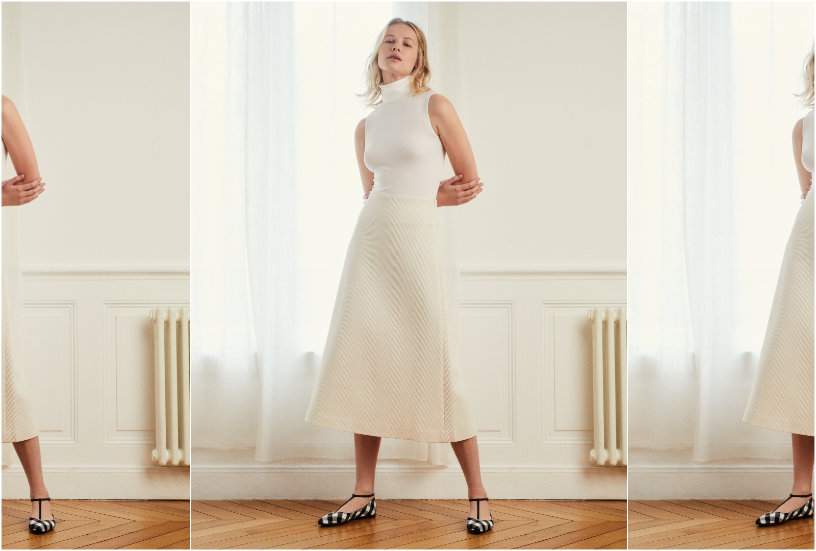 Repetto全新Tiana瑪麗珍鞋款能展現女性最美的足履線條。黑白格紋款NT$13,600。（永三提供）