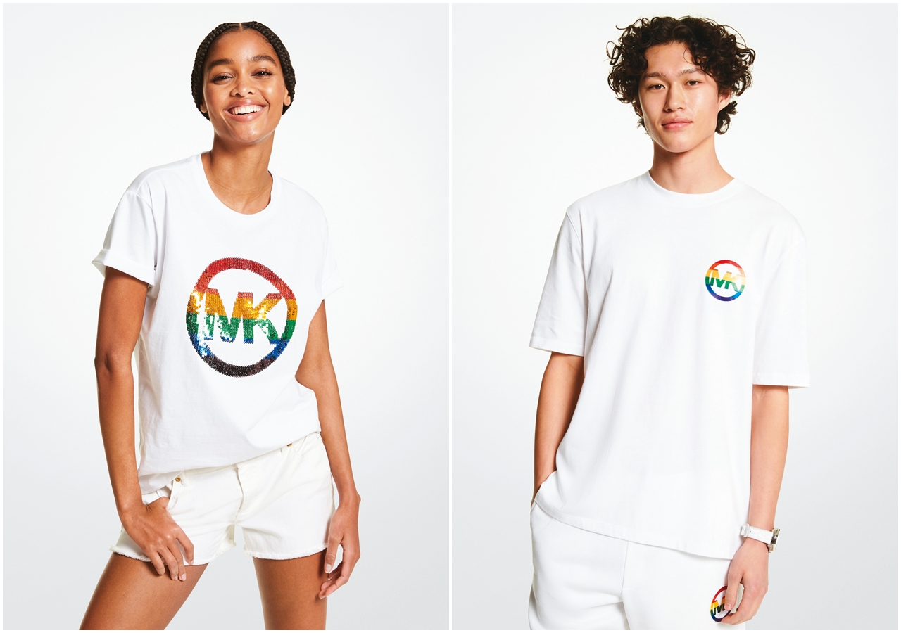 彩虹Logo白色T-shirt（左），NT$4,300；彩虹Logo白色 T-shirt（右），NT$4,800。（MICHAEL KORS提供）