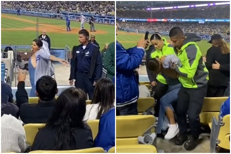 一名女球迷在觀眾席大跳應援舞，遭到工作人員驅逐。（翻攝自Mirza Lisbeth Pineda Tiktok）
