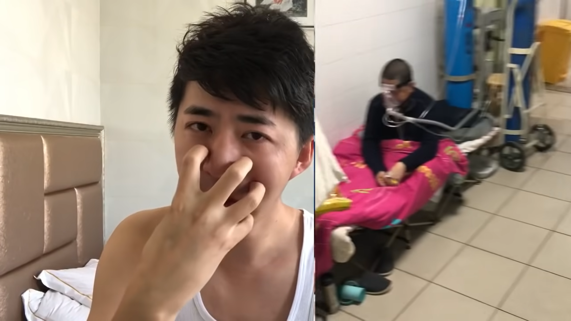 陳秋實2020年初前往武漢採訪，拍攝到一家醫院內的病患正戴著氧氣罩吸氧，透過YouTube發表。（翻攝自YouTube）