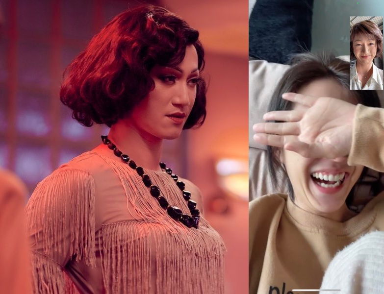 吳慷仁的寶寶造型頗受好評，他為廣告再扮女裝，讓邵雨薇笑到不行。（左：Netflix、百聿數碼提供；右：翻攝自吳慷仁臉書）