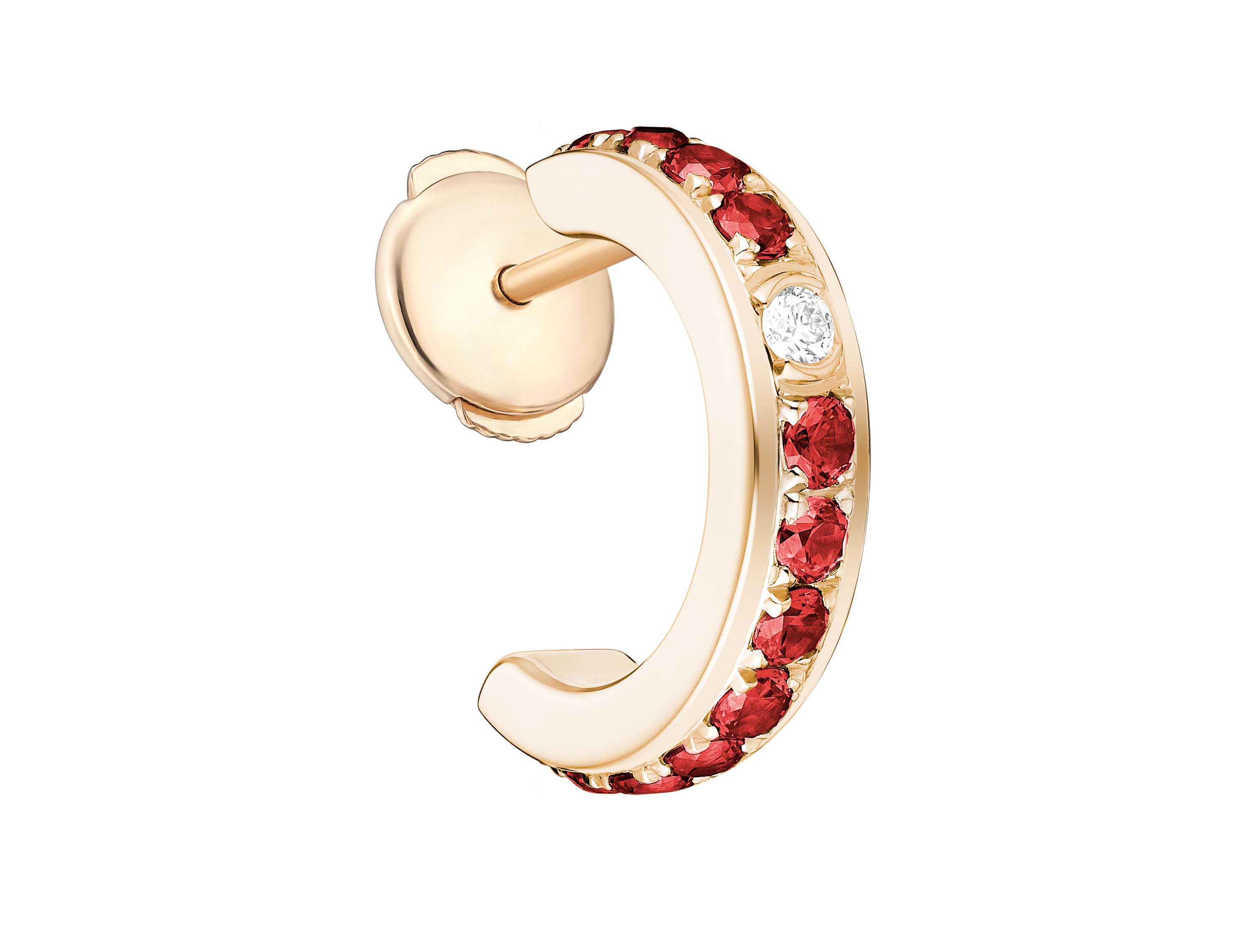 Possession系列18K玫瑰金紅寶石鑽石單圈耳環 NT$62,000 PIAGET。（PIAGET提供）