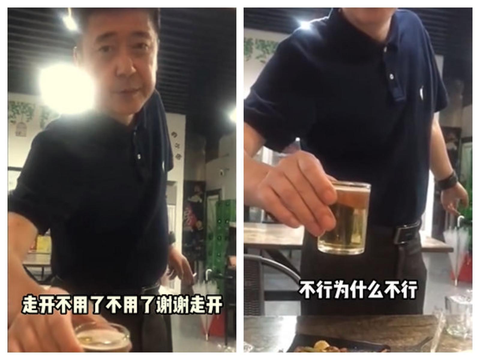 一名中年男子無視兩名女子的拒絕，堅持要敬酒。（翻攝自微博）