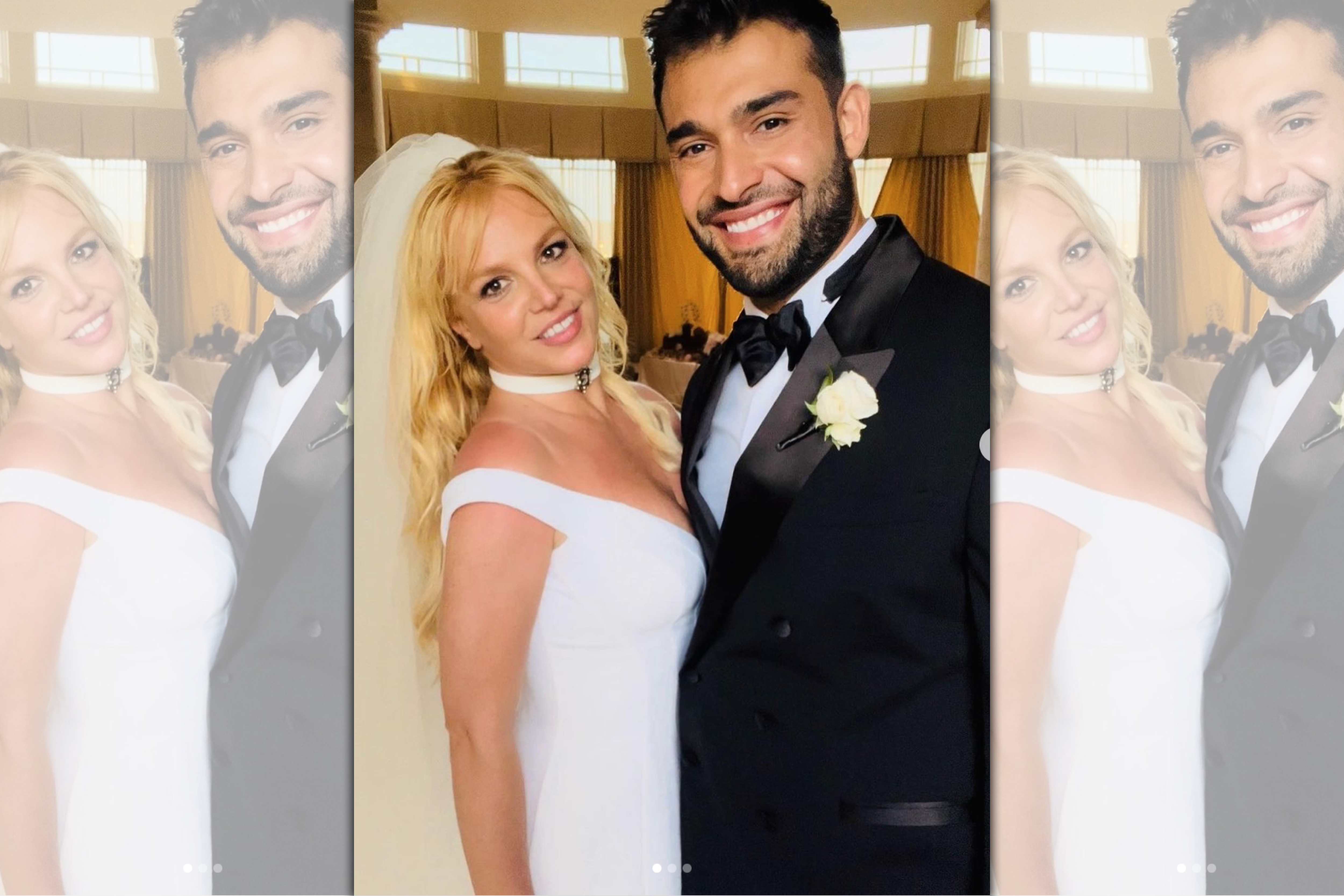 布蘭妮（左）與老公山姆（右）的婚禮造型。（翻攝自Britney Spears官方Instagram）